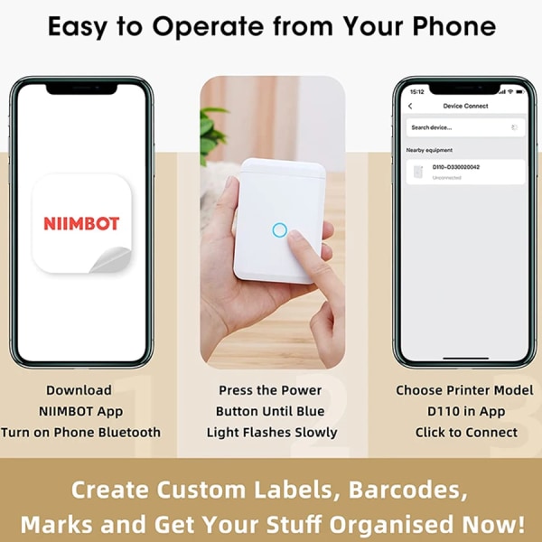 Niimbot D110 mini bärbar thermal skrivare utan bläck Självhäftande etikettmaskin skrivare för klistermärken Etikettetiketteringsmaskin Green Add 1Roll