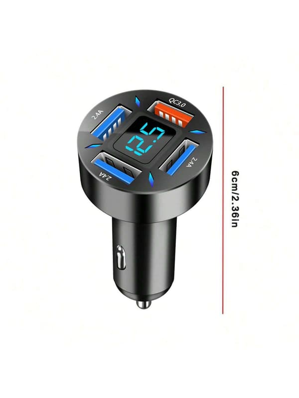 4-Port Qc3.0 Billaddare Med Lcd-Display. Black