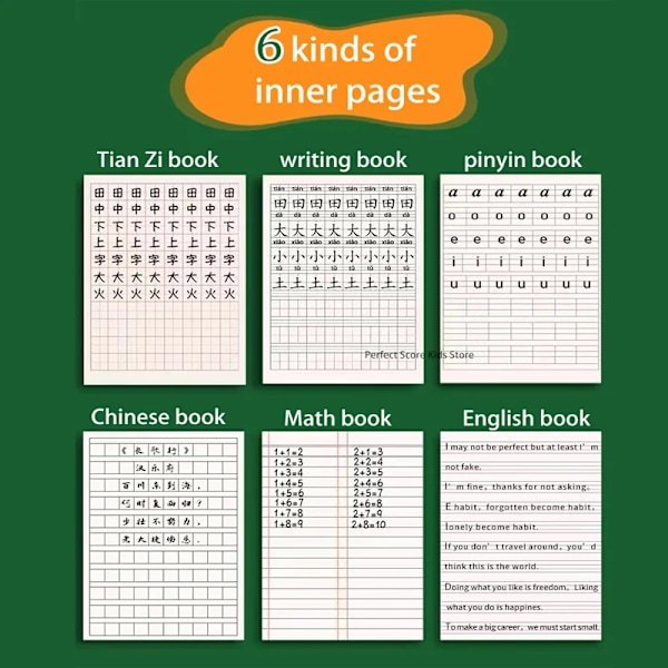 10 Pcs Primär Student Lär Dig Kinesisk Karaktär Anteckningsbok Handstil Tian Zige Pinyin Matematik Practice Bok Skol Supp Ljud B 10 Books