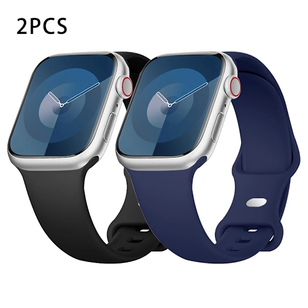 Silikonarmband för Apple Watch Band 40mm 44mm 46mm 45mm 41mm 49mm 38 42 Correa Armband iWatch serie 6 ultra2 7 8 9 se 10 band 2PCS Black-navy blue 38 40 4142mm S-M