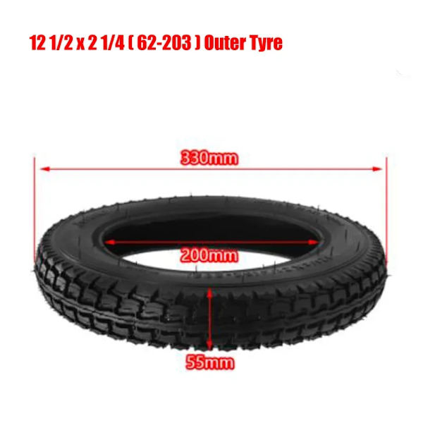 12 tums däck 12 1/2 x 2 1/4 ( 62-203 ) Passar många elektriska gasskotrar och elcykel 12 1/2X2 1/4 hjuldäck innerslang outer tyre