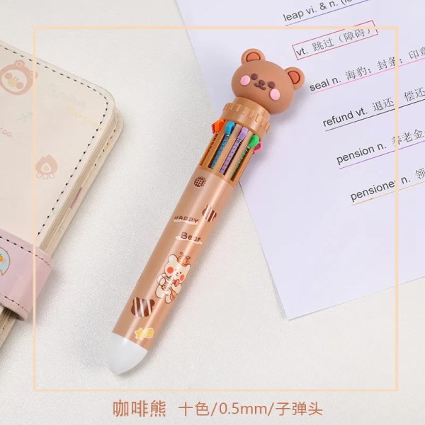 10 färger kulspetspenna tecknad björn 0,5 mm färgglada bläckgelpennor Silikon Kawaii-pennor Skolkontorsmaterial Koreanskt brevpapper C