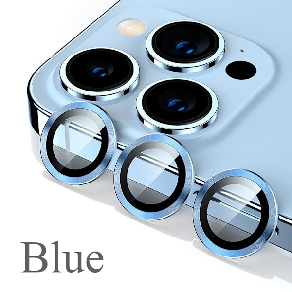 Kameraskydd för iPhone 11 12 13 14 15 Pro Max Mini 9H Härdat Glas Skärmskydd Film 14/15 Plus Metallring Blue 15Plus (2PCS)