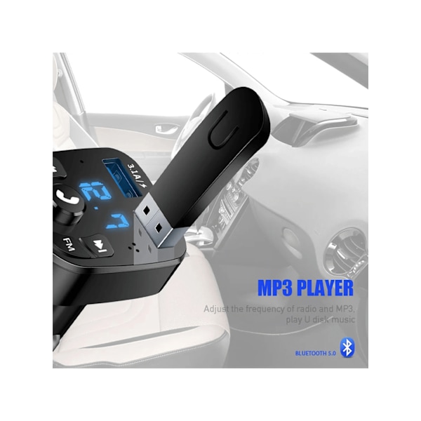 Multifunktionell Billaddare Med Bluetooth Mp3-Spelare, Bil Fm-Sändare, Handsfri Musik & Usb Flash Drive Reader, Usb Billaddare Black