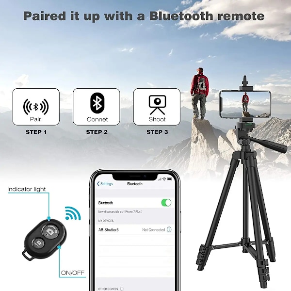 103cm Lättvikts Kamerastativ För Mobil Tripod Kamera Portabel SLR Bluetooth-kompatibel Skrivbords Kam Stativ Monopod Smartphone Silver