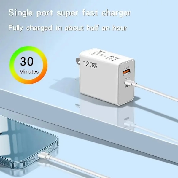 Total 120W Snabbladdare Typ C Snabbladdning 3.0 Väggladdare Adapter för iPhone Huawei Samsung Xiaomi US/EU-laddare EU SET