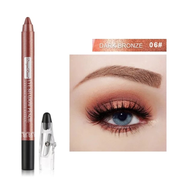 Ny pärlemorskimrande ögonskuggspenna Glitter Silkworm Liner Pen Highlighter Långvarig matt ögonskugga Stick Eyes Makeup Kosmetik 06 with Sharpener