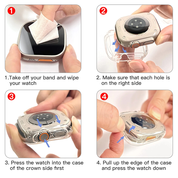 Klockfodral för Apple Watch Ultra 2 49MM Serie 8 7 SE 6 5 4 3 45MM 41MM 44MM 40MM Transparent Skal Apple Watch Skärmskydd 3 pcs S10 42MM