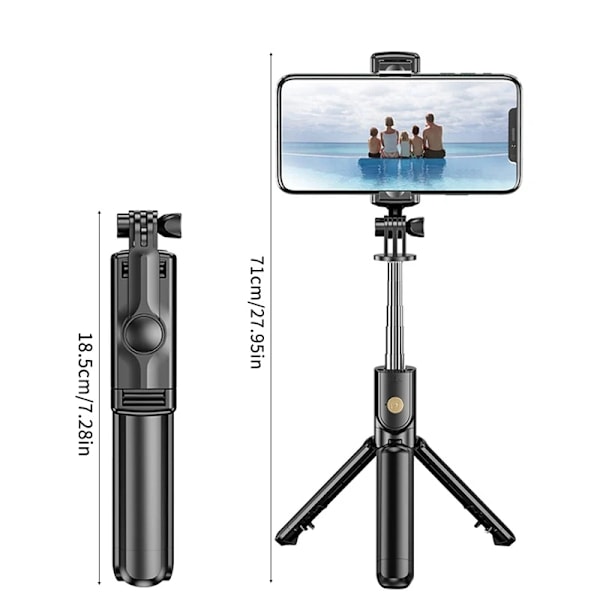 Bluetooth Trådlös Selfie Stick Mini Stativ Monopod Fjärrutlösare Med Fyllnadsljus för iPhone Samsung Xiaomi Telefonhållare Black-LED