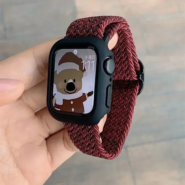 Koreanska Söt Braied Rem Case För Apple Watch Band 49Mm 41Mm 45 44 38 42 Nylon Armband För Iwatch Serie 9 8 7 6 5 4 3 Se 40 Metallic red For Series456SE 40MM