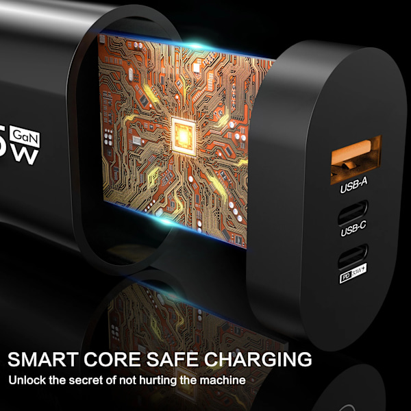 65W 3 Portar Snabb Laddning PD Snabbladdare Quick Charger 3.0 Laddare Telefonadapter För iPhone 15 Xiaomi POCO Yellow EU