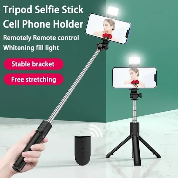 2025 Selfie Stick Teleskopisk Rese Handhållen Tripod Portabelt Telefonstativ [700mm] Bluetooth Fjärrkontroll Utdragbart Telefonstativ With Light White