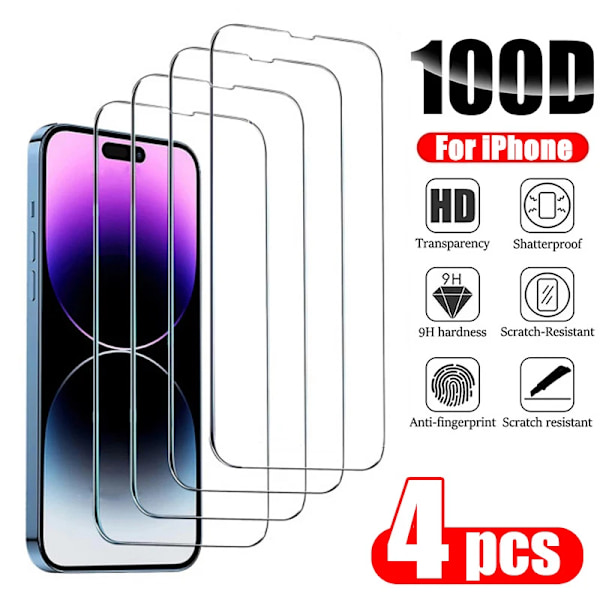 4 st Härdat Glas för iPhone 14 Pro Max 14 Plus 14Pro Skärmskydd för iPhone 13 16 15 12 11 Pro Max 12Mini 13 Mini Glas For iPhone 15Pro Max 4PCS Tempered Glass