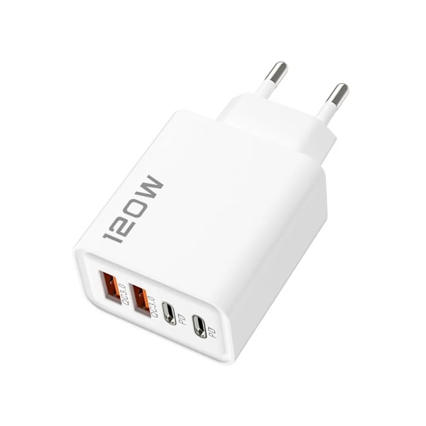 USB C Laddare Totalt 120W Multi 4 Portar Typ C Snabbladdning QC3.0 PD Snabbladdande Mobiltelefon Väggladdare för IPhone 15 Samsung EU White