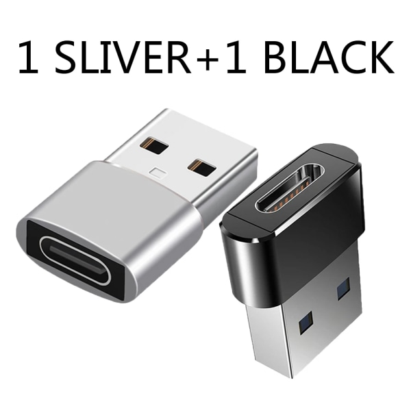 Adaptator USB vers typ C OTG 2 delar USB USB-C mâle vers micro USB typ-c convertisseur femelle pour Macbook Samsung S20 USBC-kontakt OTG Silver add Black