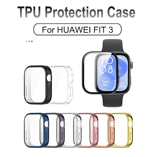 TPU-skal för Huawei Watch Fit 3, fulltäckande skal, skärmskydd för Huawei Fit3, mjukt stötfångarskydd, tillbehör Transparent For Huawei Fit 3