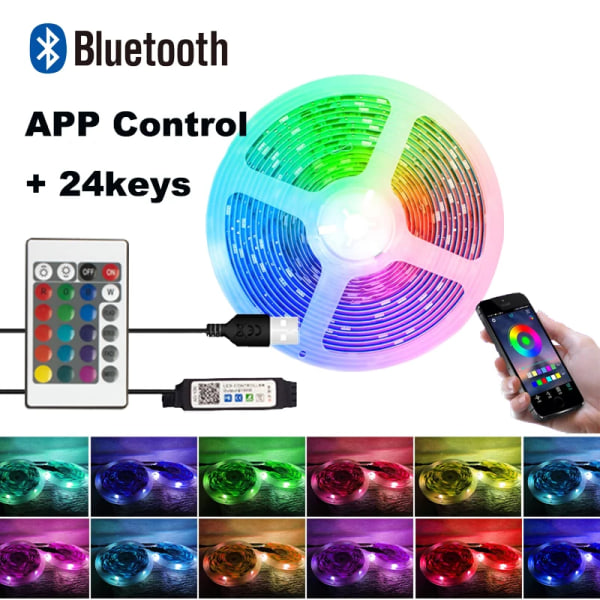 Färg RGB 5050 LED Strip Bluetooth Tape Decor for Room LED 10m 15m 20m 30m PC TV bakgrundsbelysning Neon LED-belysning Cветодиодная лента Not waterproof 5m