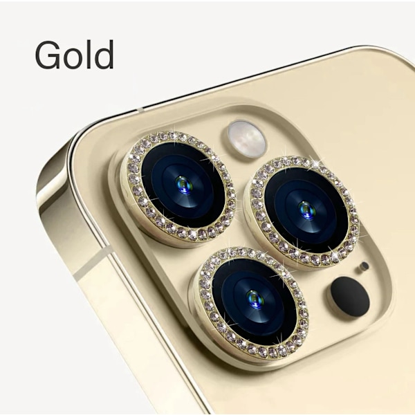Kameraskydd för iPhone 11 12 13 14 15 Pro Max Mini 9H Härdat Glas Skärmskydd Film 14/15 Plus Metallring Spot Drill Gold 15 Pro(3PCS)