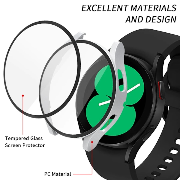 Härdat Glas+Skal för Samsung Galaxy Watch 4/5/6 44mm 40mm Skärmskydd Stötfångarskal Hårt Matt Allround Skyddande Fodral Yellow leopard Watch 7 40mm