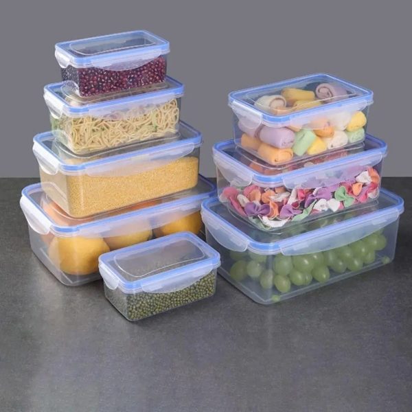 Förseglad Rektangulära Kylskåp Förvaringslåda Med Lod Plast Trasparent Crisper Food Containers Stackable Microw 1000ml 1pc