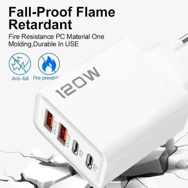 120W 4 Port USB Ny Laddare Snabbladdning Datakabel USB Telefonladdare för Samsung IPhone Xiaomi Huawei Laddare 1M 10A  Cable