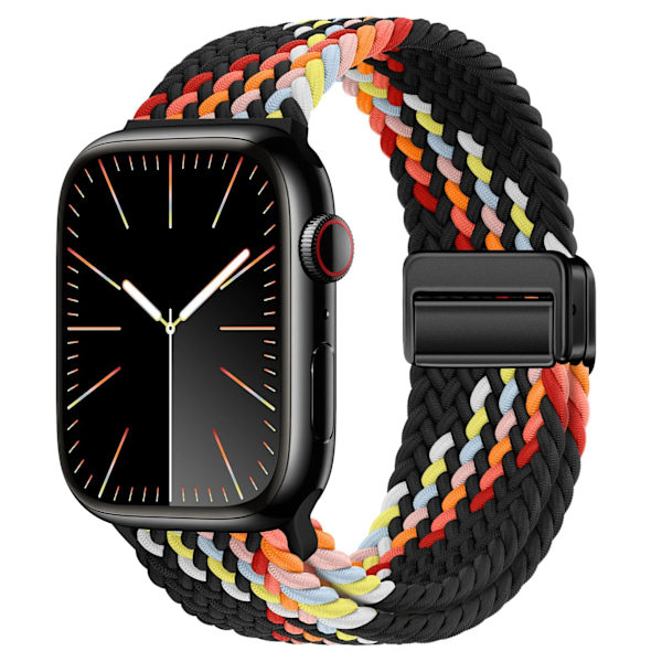 Flätat armband för Apple Watch Band 44mm 40mm 45mm 49mm 41mm 38 spänne Armband iWatch Series se 7 3 6 8 9 Ultra 2 Magnetiskt Band Black Rainbow1 38 40 41 42mm