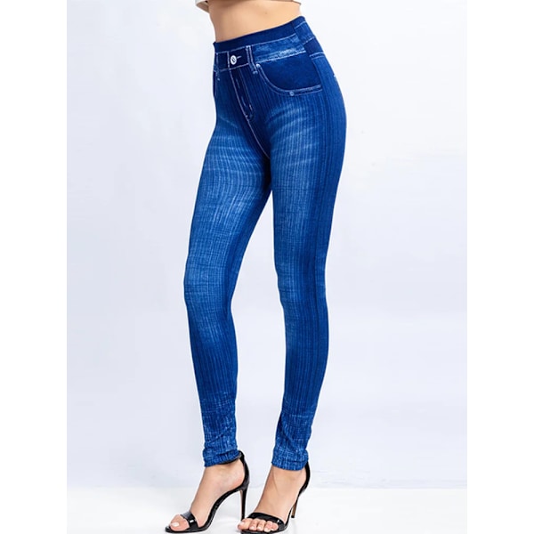 Cuhakci Sexiga Gym Leggins Hög Midja Elastisk Fjäril Pritledade Pennbyxor Faux Denim Leggings Fe Fe Manligt Nytt Disign Hot Sale PD388 Blue S