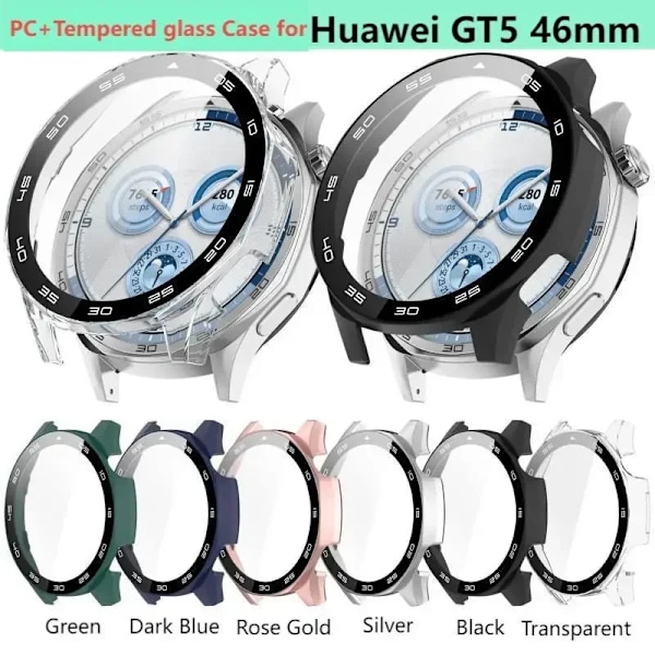 PC + Härdat Glas Skal För Huawei Watch GT5 46mm 41mm Fulltäckande Skärmskydd Stötfångare för Huawei Watch GT 5 Skalskydd Rose Gold Huawei GT5 46mm