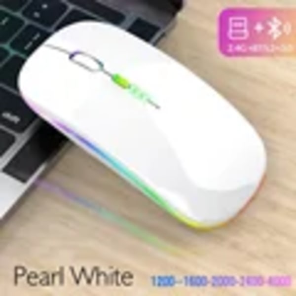 Bluetooth trådlös mus för dator PC bärbar dator iPad surfplatta med RGB-bakgrundsbelysning möss ergonomisk laddningsbar USB-mus spelare WHITE