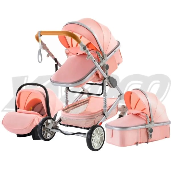 Baby 3 i 1 Ny Bärbar Baby Vikbar Barnvagn Höglandskap Aluminiumram Nyfödd Spädbarnsvagn 739 pink