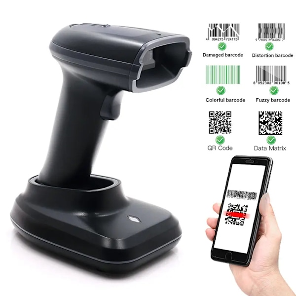 1D/2D Streckkodsläsare Trådbunden/Trådlös/Bluetooth QR-kodsläsare för POS-system, PDF417 Skrivbordsskanner för Lagerinventariebutik A23WB Bluetooth 2D