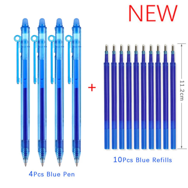 Stor kapacitet Bläck Raderbar Penna 0,5 mm Push Automatisk Gel Pen Tvättbart handtag Magic Raderbara Refill Stavar Längre Skrivskola 14pcs blue set D