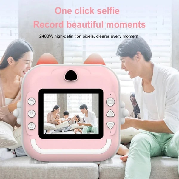 Digital fotokamera för barn med thermal skrivare Barnkamera Omedelbar print Videoinspelning Ta bilder Flicka Pojke Födelsedagspresent Pink with 32g card