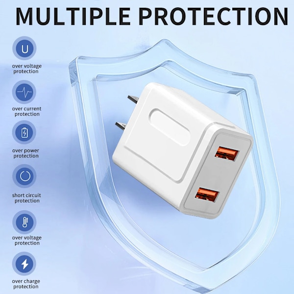 2 Portars USB-laddare Snabbladdning Portabel Mobiltelefon Snabbladdare För Samsung S23 Xiaomi 14 Pro Huawei Dubbel USB Vägg