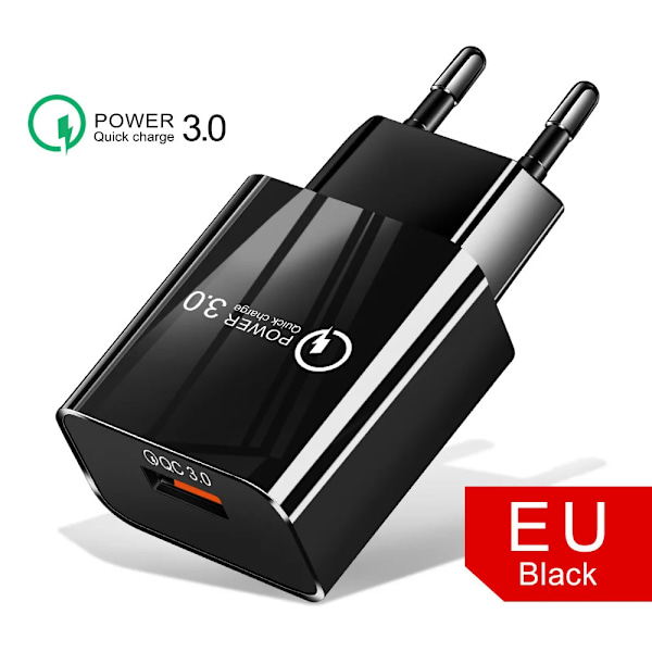 NNBILI 18W 3A Snabbladdare USB Laddare Quick Charge 3.0 Telefonladdare för iPhone för Huawei Samsung Xiaomi 14 Redmi EU US laddning EU Black