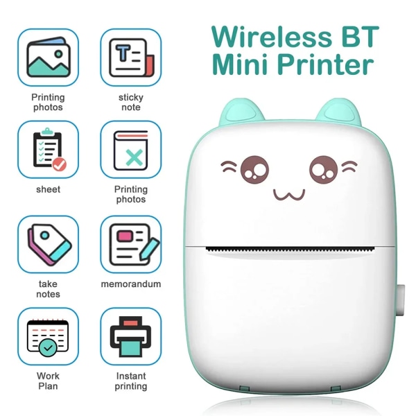 Bärbar mini Bluetooth thermal skrivare Mobiltelefon Foto Titel Notera Print Fick Student Etikettskrivare för barnpresenter C15-Green