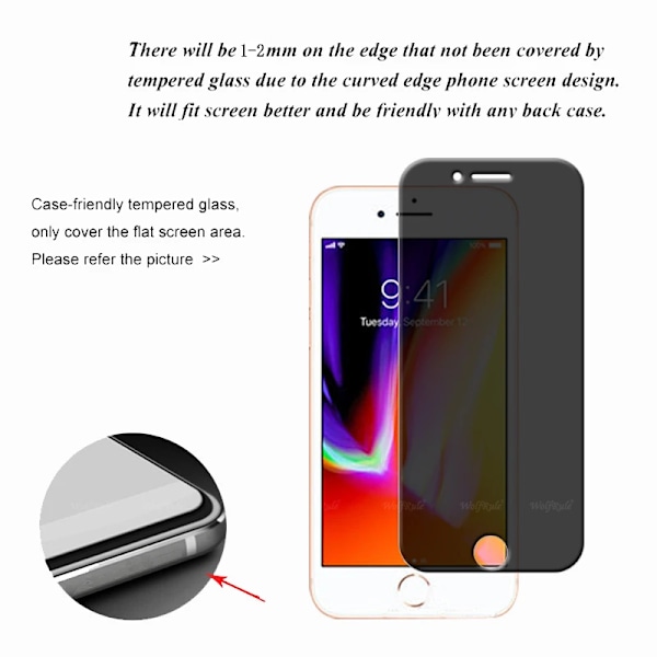 4/3/2/1 st För iPhone 8 Glas iPhone 8 Härdat Glas Telefonskydd Sekretess Anti-Spion Skydd Lim Skärmskydd iPhone 7 8 1 Front Glass For iPhone 7