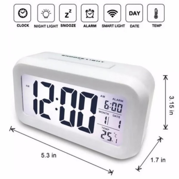 Digital LCD-väckarklocka med kalendertermometer WHITE