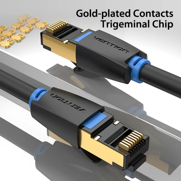 Vention Cat8 Ethernet-kabel STTP 40Gbps 2000MHz Cat 8 RJ45 Network Lan Patch-sladd för routermodem Internet RJ 45 Ethernet-kabel 3m Flat Cable-PVC