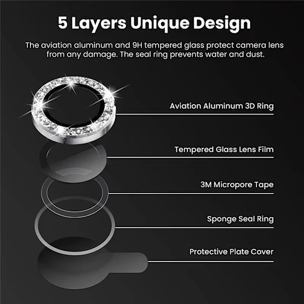 3Rings Glitter Kameralinsskyddsfilm För Samsung Galaxy S24 FE S24Plus S24+ S23FE S23 Plus S23+ Metall Glas Diamantlock Pink For S23 FE