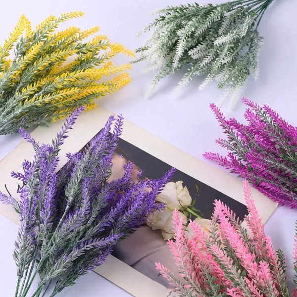 Konstgjorda blommor flockades Resistent lavendelbunt falska växter Bröllopsträns Bukett Inomhus Utomhus Hem Kök Kontorsinredning yellow 38cm