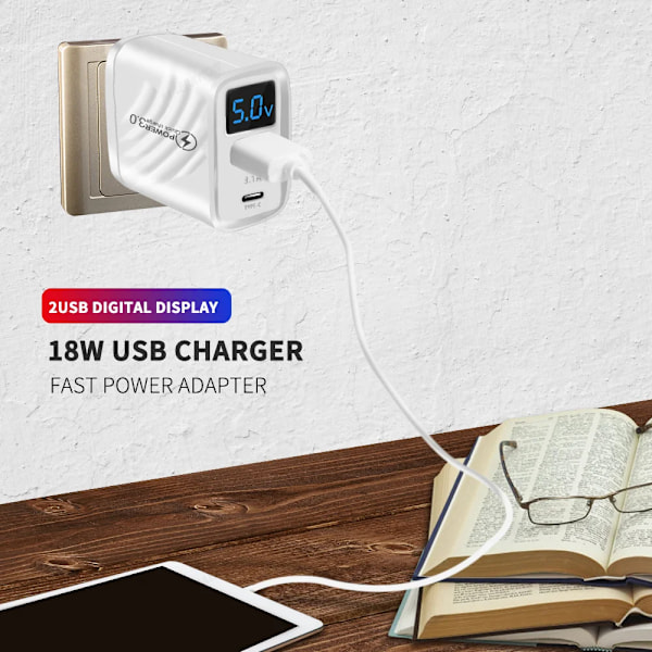 20W USB C Laddare PD Snabbladdning Mobiltelefonladdare Ström För iPhone Samsung Xiaomi Digital Display QuickCharge Kontakt EU White