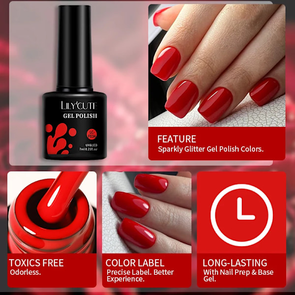 LILYCUTE 5 st/set 7ML Rödbrun Nagelgel DIY Nagelkonst Semi-Permanent UV Gel Polish Långvarig Design Manikyr Kit Tillbehör 241176