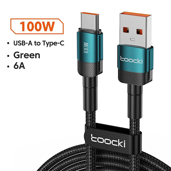 Toocki USB Typ C Kabel Snabbladdning USB C Laddningskabel För iPhone 15 14 13 12 11 Huawei P40 P30 Realme Oppo Oneplus 1m 2m USB A to C Green 2m