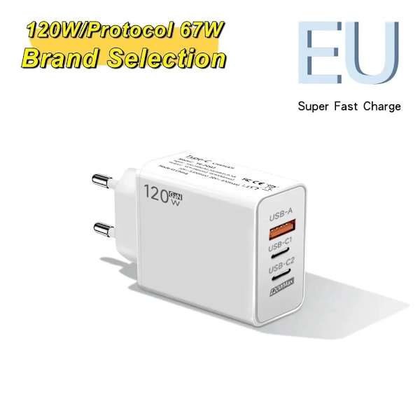 120W PD QC3.0 Snabbladdare 3 Portar USB-C Multi-Enhetsladdare Väggladdare för iPhone 15 16 Samsung Xiaomi Dropshipping EU Plug