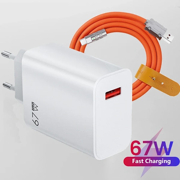 Xiaomi 67W USB Super Snabbladdare 6A Typ C Kabel Telefonströmadapter För Mi 12 11 POCO X5 X4 Pro Redmi Note9 10 11 Laddning EU-1M Cable Orange