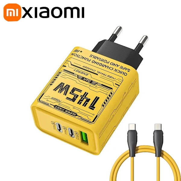 Xiaomi 145W Ultra Snabb Laddning 3-Portars PD USB Mobilladdare EU US UK För iPhone Samsung Huawei NY EU Charger c-c cable