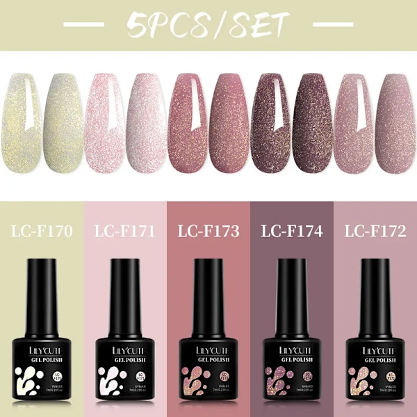 LILYCUTE 5 st/set 7ML Rödbrun Nagelgel DIY Nagelkonst Semi-Permanent UV Gel Polish Långvarig Design Manikyr Kit Tillbehör 241180