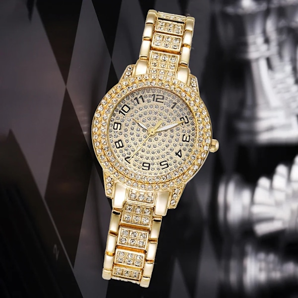 Lyxig Damklocka i Guld, Mode Kvarts Diamant Armbandsur, Elegant Damarmbandsur Set, Reloj Mujer Sliver C