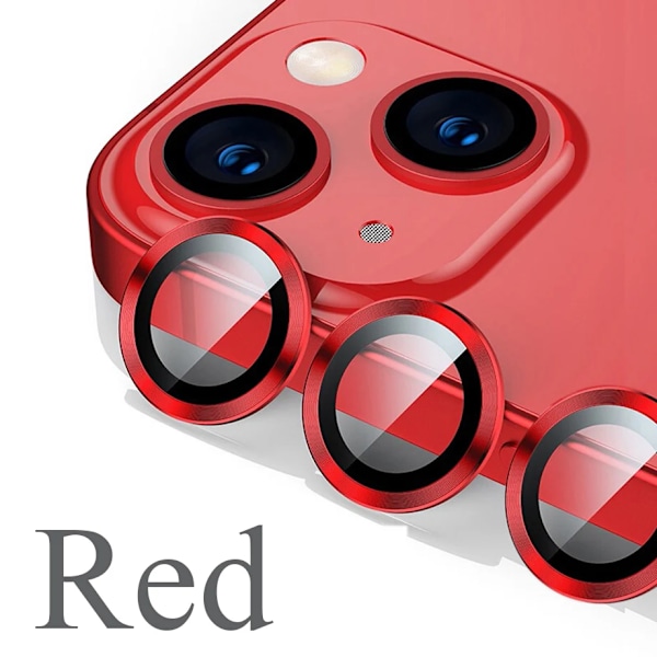 Kameraskydd för iPhone 11 12 13 14 15 Pro Max Mini 9H Härdat Glas Skärmskydd Film 14/15 Plus Metallring Red 12 ProMax (3PCS)